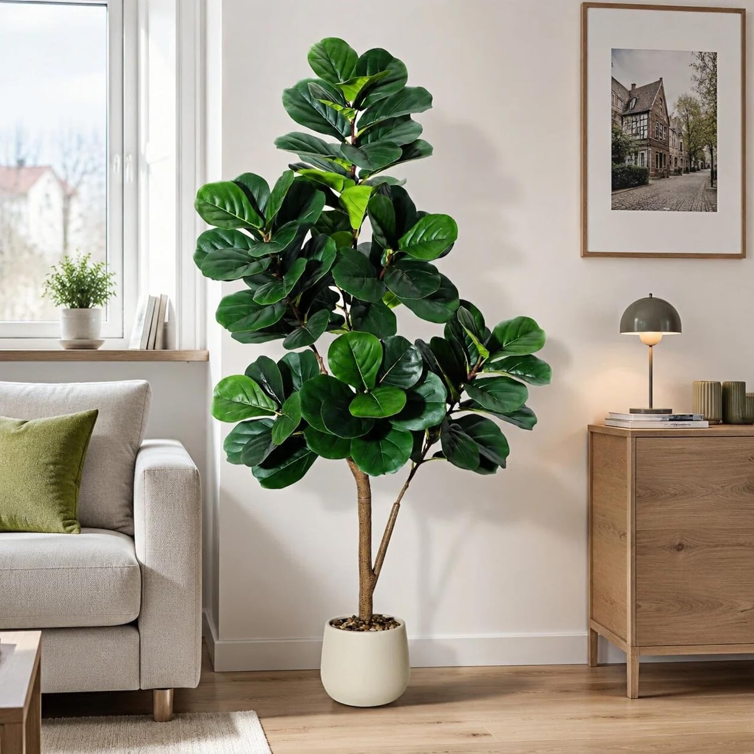 120cm-210cm Large Artificial Broadleaf Fake Plants Green Plastic Balcony Plants