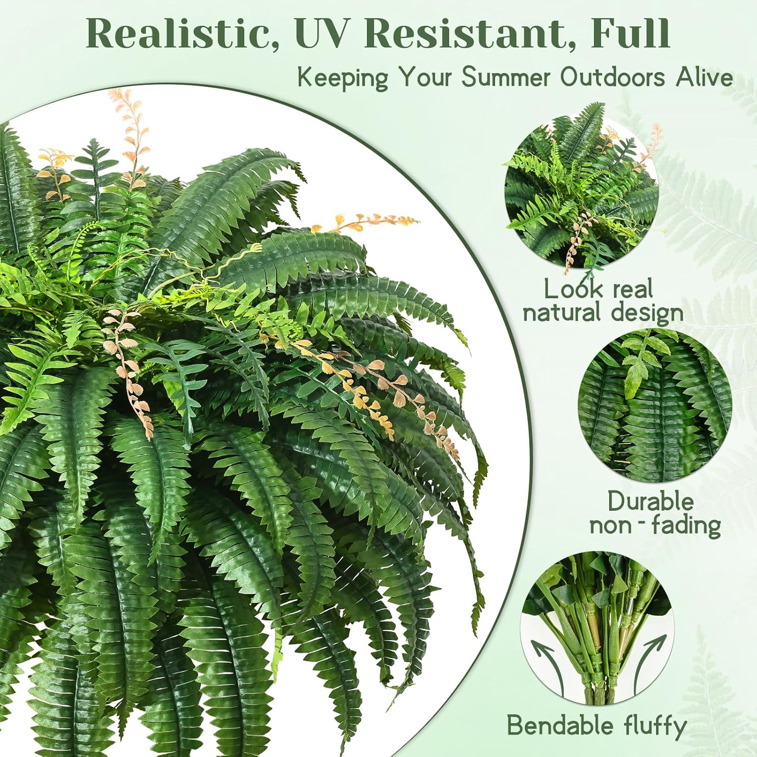 2Pcs 48” Realistic UV Resistant Faux Boston Ferns for Outdoor Planters