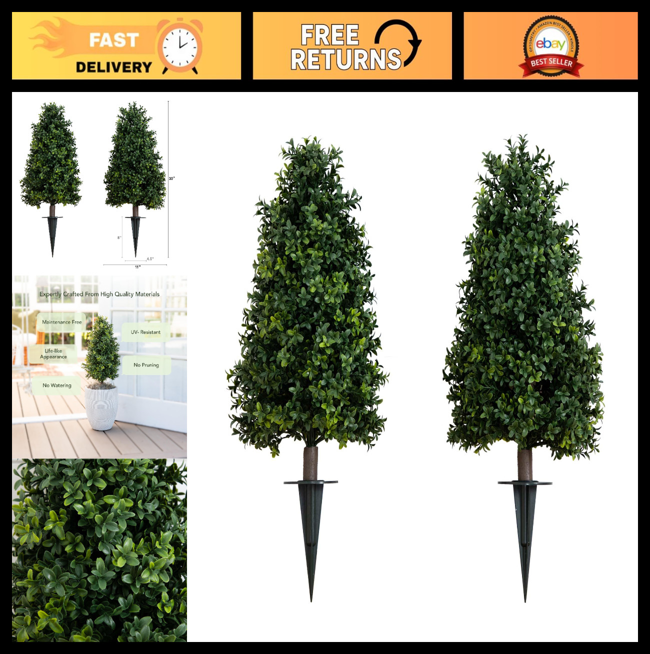 2.5ft Artificial Boxwood Topiary Plants 2-Pack – UV Resistant, Indoor/Outdoor De