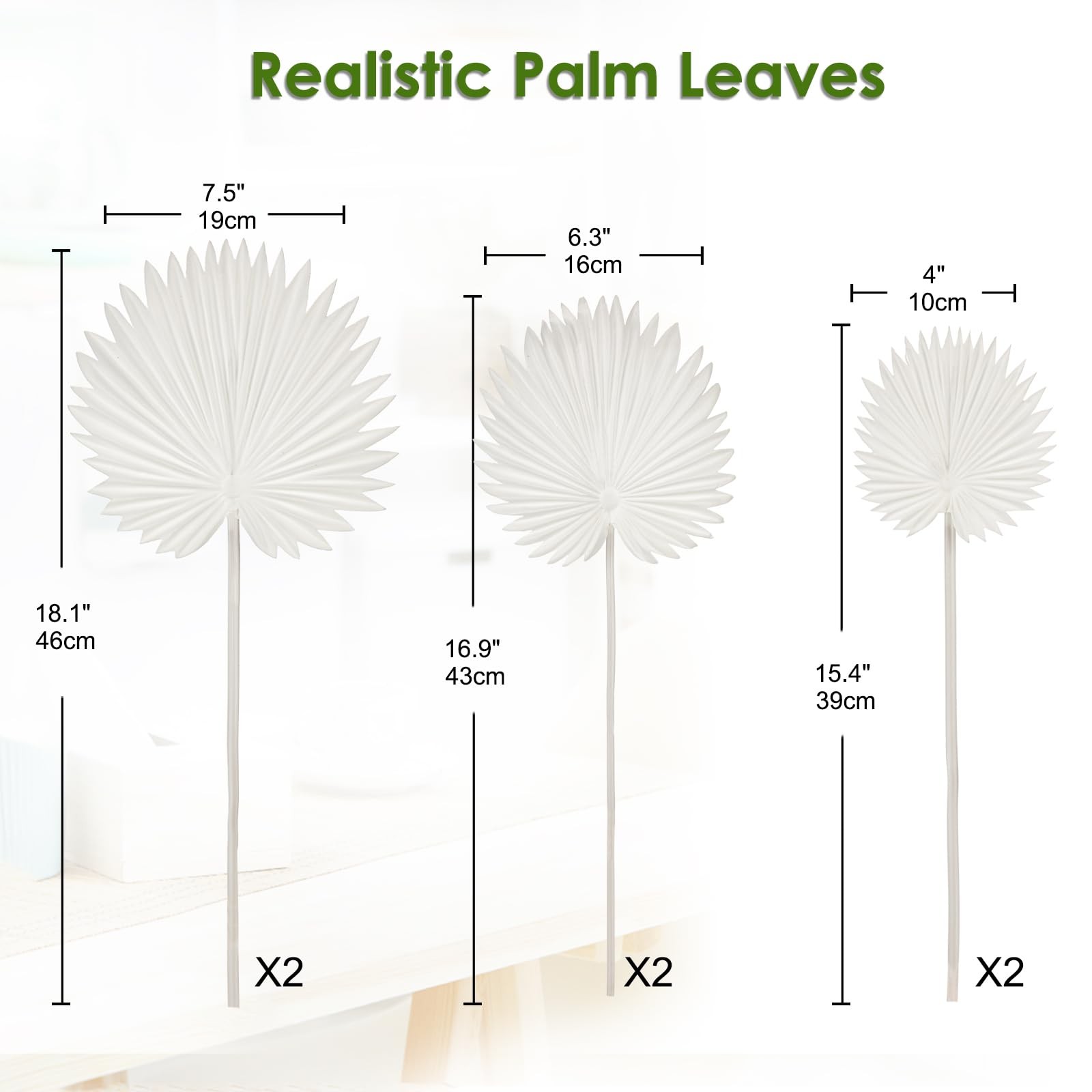 6 PCS PU Foam White Artificial Palm Leaves Faux Tropical Fronds Wedding