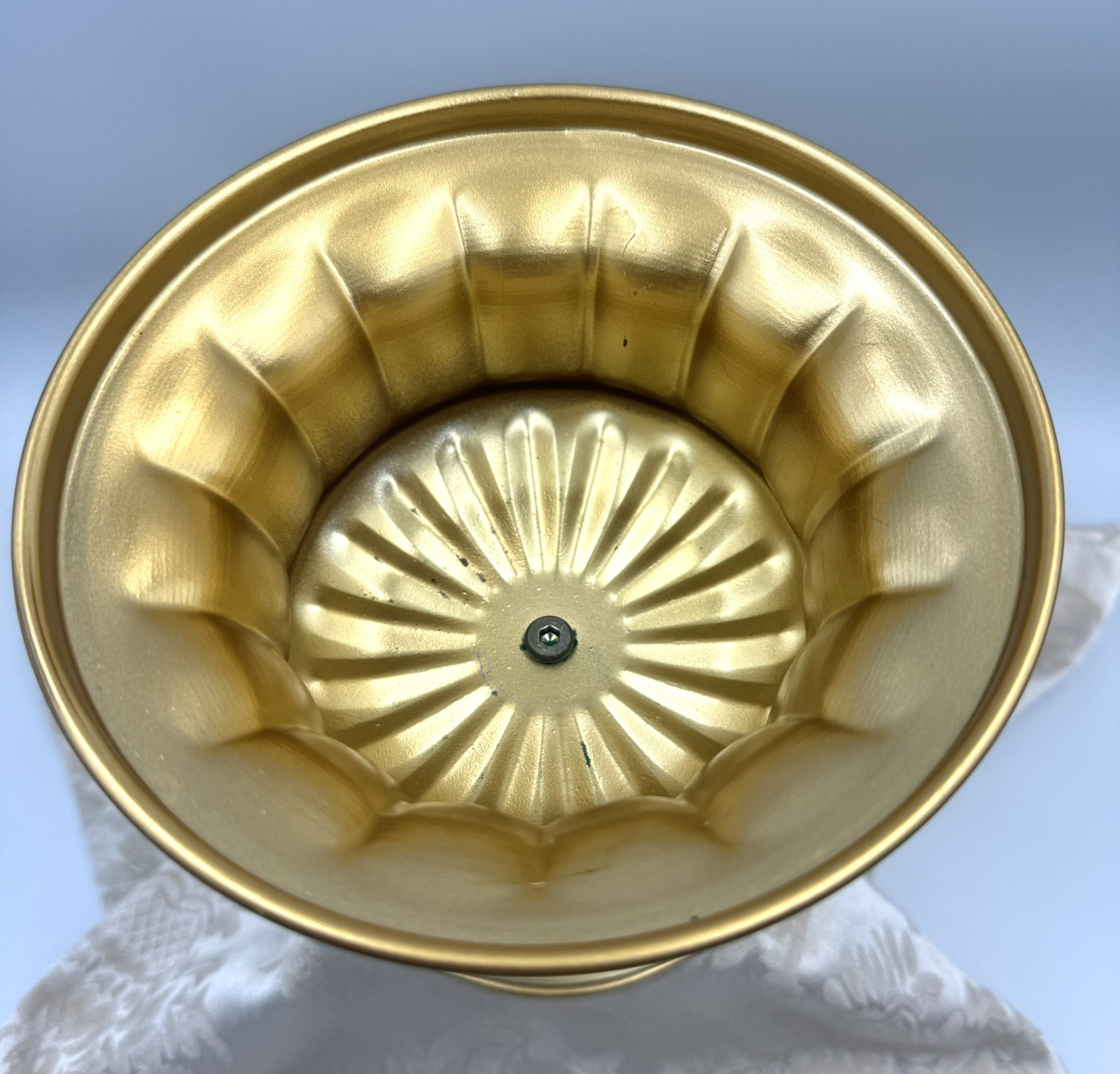 Beautiful Compote Bowl 6” Tall Gold Finish Aluminum Pedestal Ribbed