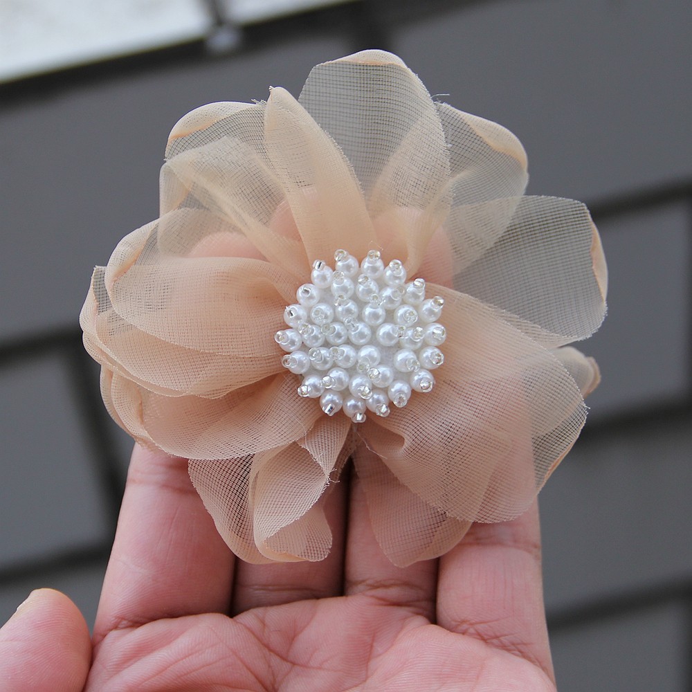 8.5cm Sewing Fabric 3D Chiffon Flower Beads Center DIY Artificial Flower Shoes