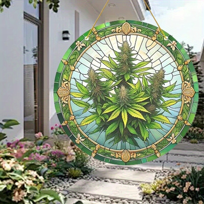 Exuberant Green Grass Plant Acrylic Light Catcher Modern Style Round Design