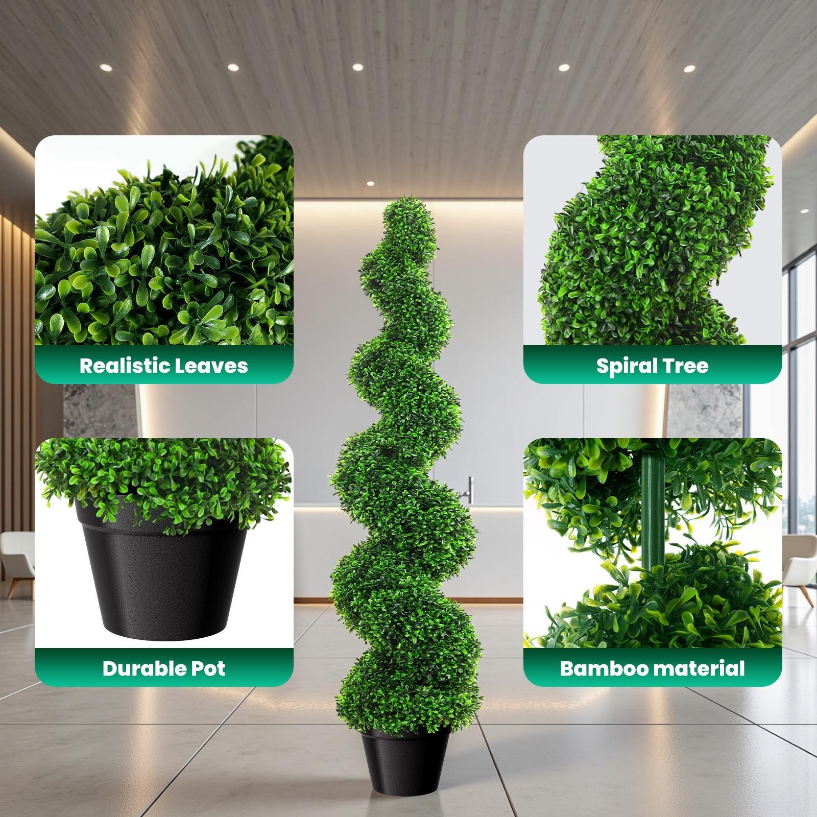 47’ Artificial Boxwood 2 Pack Spiral Topiary Tree UV Home Decor Green In/Outdoor
