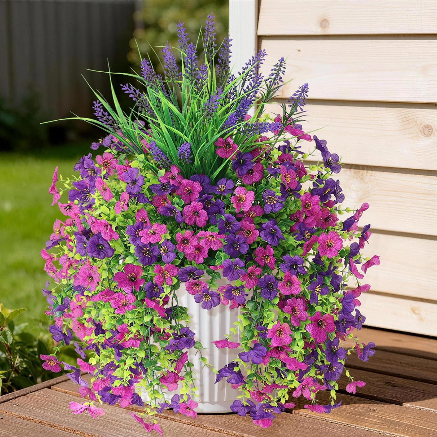 Artificial Fake Hanging Flowers Plants for Outdoor outside Decoration, Faux Silk