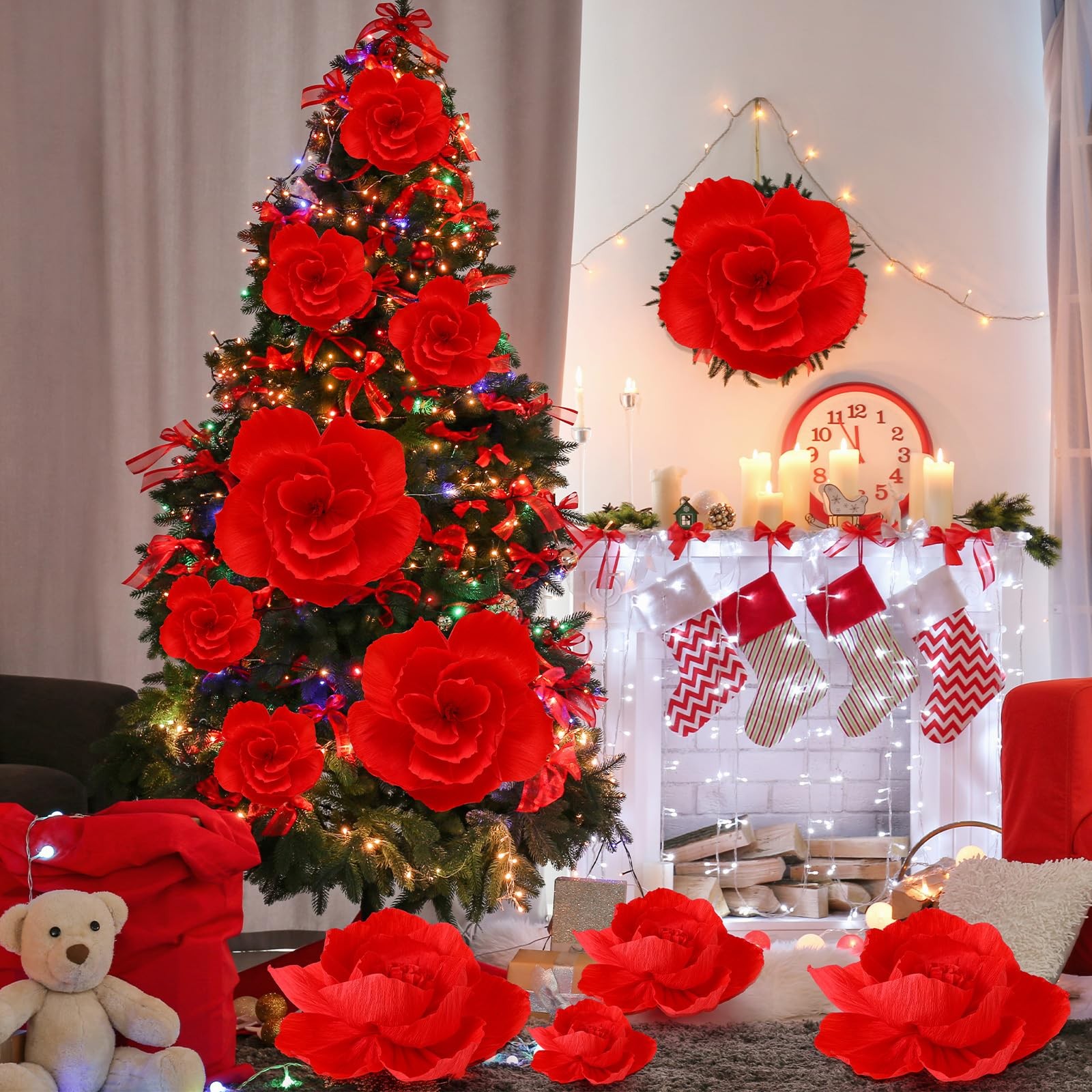12 PCS Red Giant Artificial Large Paper Flowers Handcrafted Wall Backdrop