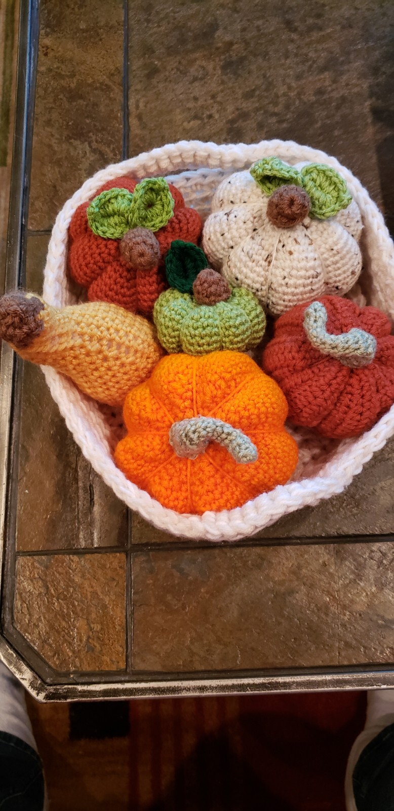 Crocheted Basket Pumpkins and Gourds Handmade Fall Decor 11 “X 11”