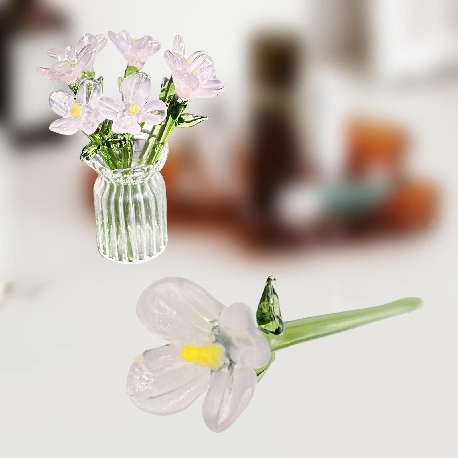 Miniature Hand-Blown Glass Flower Bouquet in Tiny Clear Vase