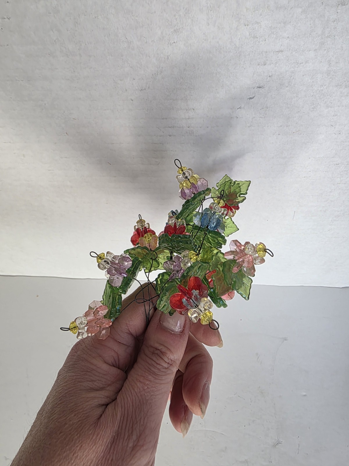 Handmade Beaded Floral Bouquet Colorful Plastic Metal Stem Flowers