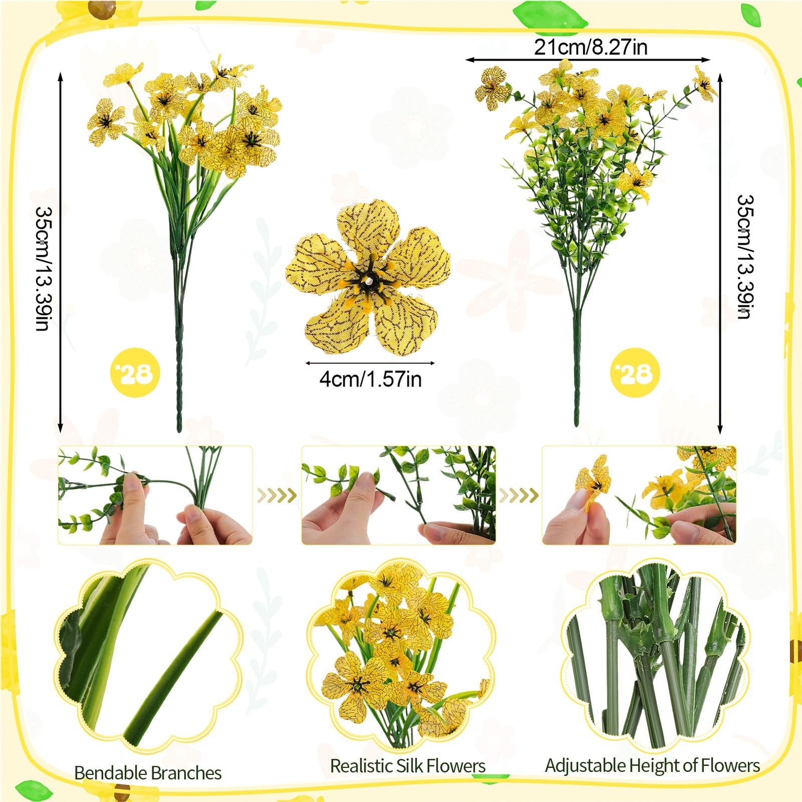 Ovveroche 56 Yellow Bundles Artificial Fake Plants Flowers for Outdoor Decora…
