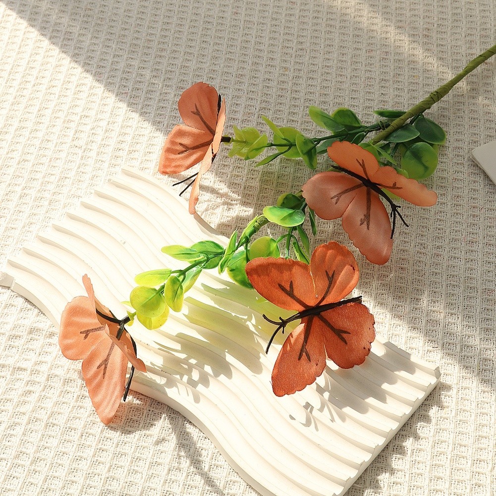 Eucalyptus Style Artificial Flower Branch with Butterflies 56cm Height