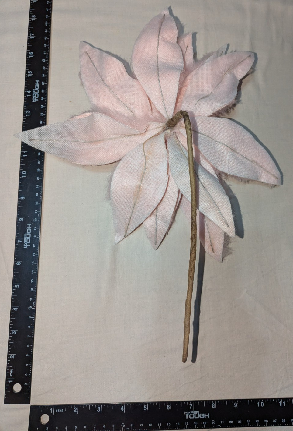 12in Large Artificial Decorative Pink Faux Fur Poinsettia Flower w/ Stem