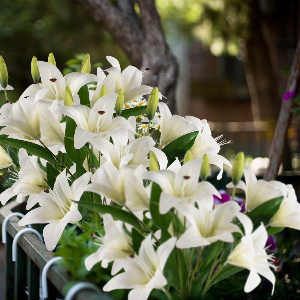 6pcs Artificial Lily Flowers 25.6″ Fake Tiger Lily Flower White Real Touch Br…