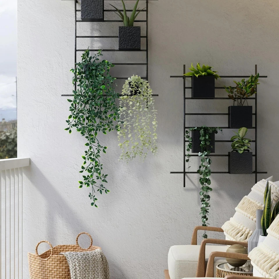 2pcs Fake Hanging Plants Decor Artificial Potted Bedroom Kitchen Patio Bathroom