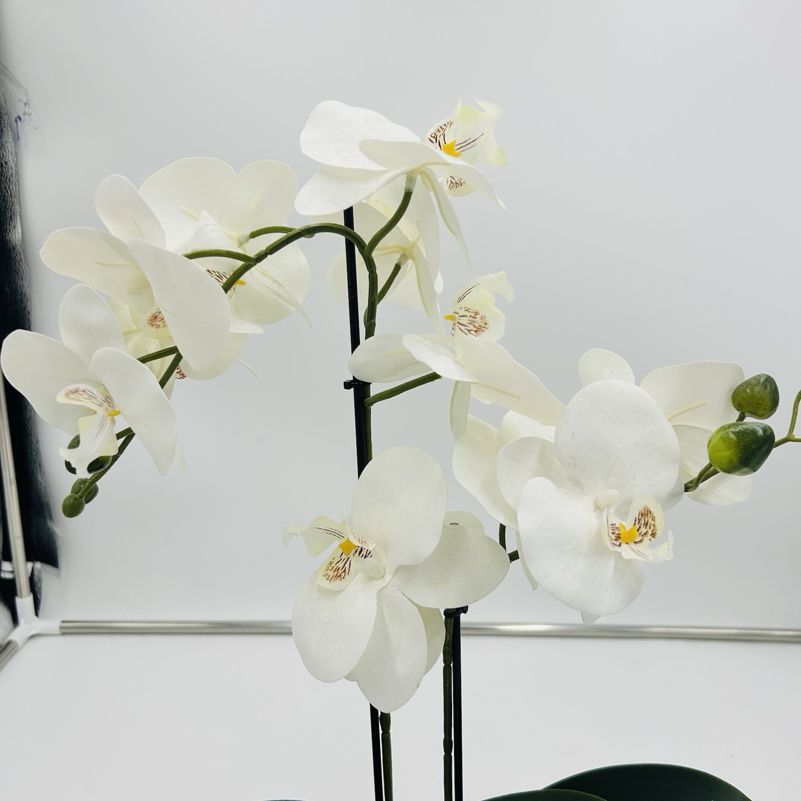 White Phalaenopsis 19″ Orchid Artificial Flowers with Black Vase Arrangement