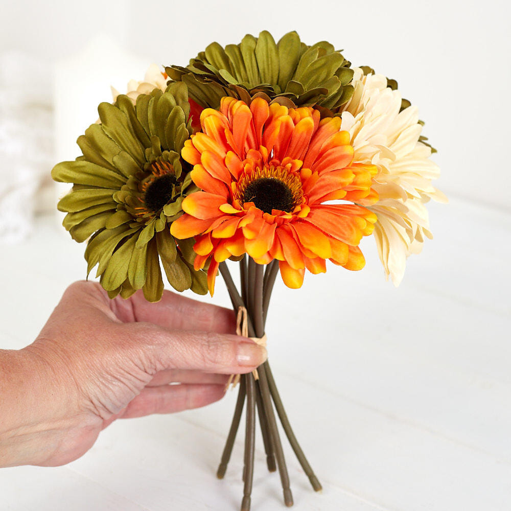 Set of 2 Artificial Silk Shades of Autumn Gerbera Daisy 9-1/4″ Bundles