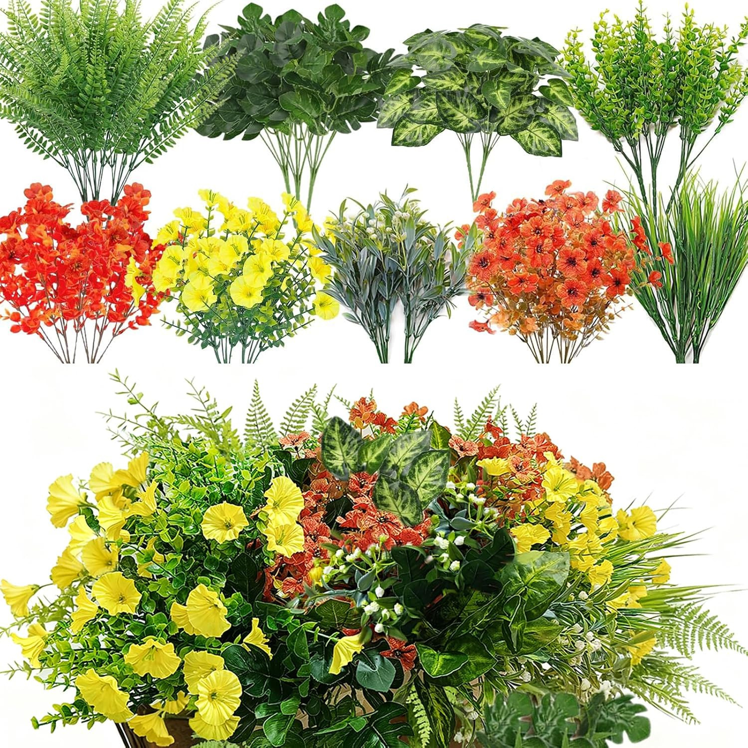 24 Pcs Realistic Faux Plants for Home, Patio, Garden & Yard Decor