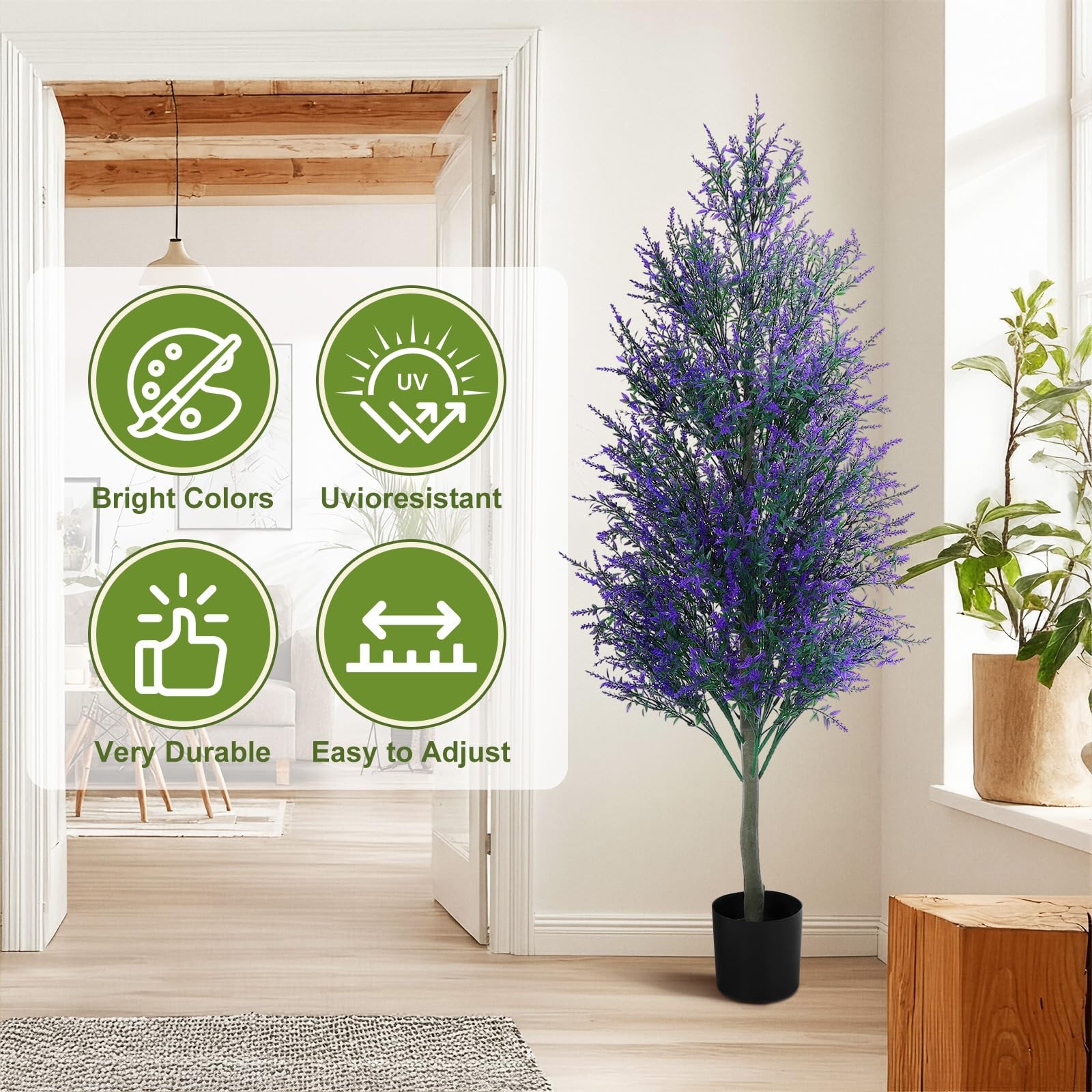 4 FT Artificial Lavender Topiary Trees Set of 2, UV Resistant Faux Outdoor Pl…