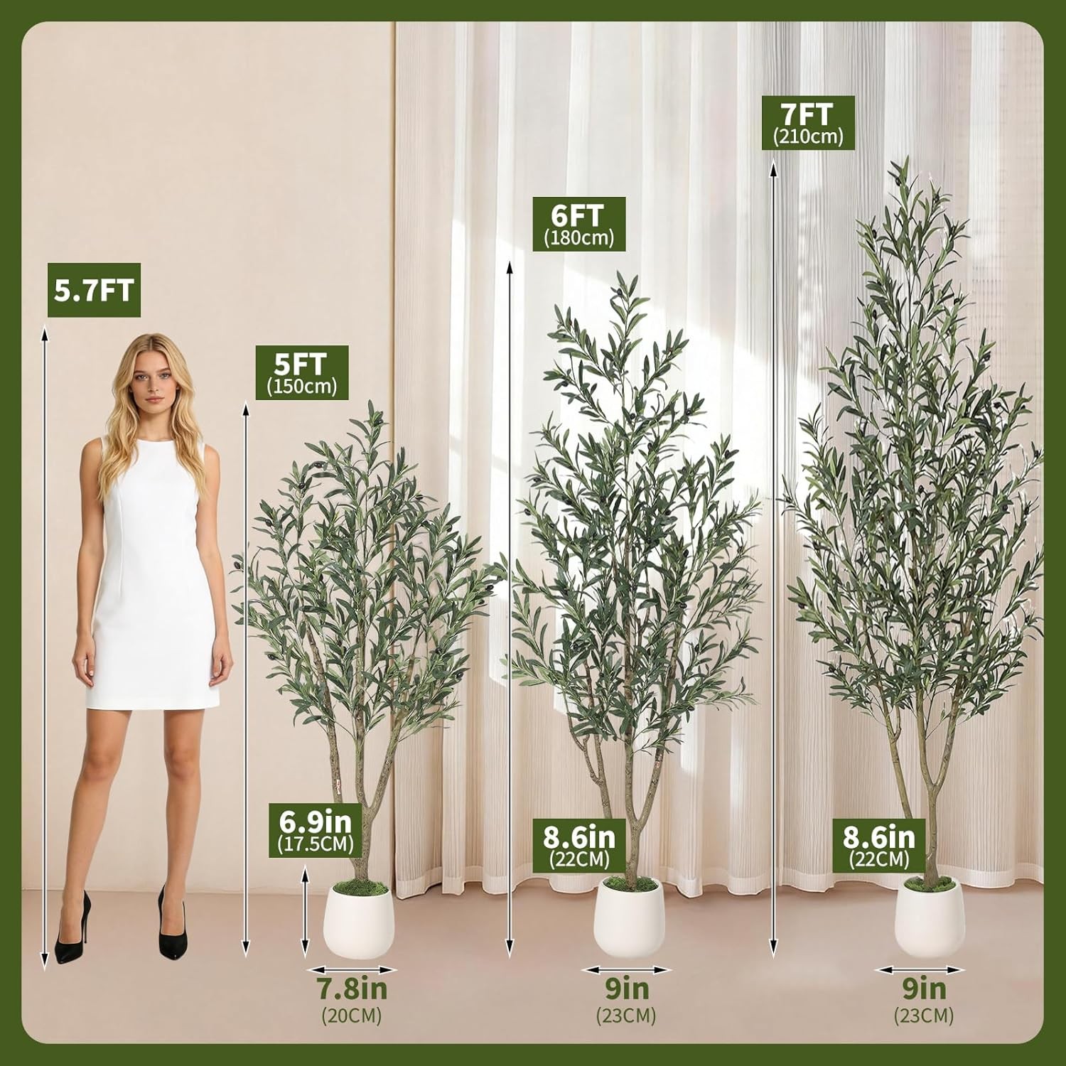 5/6/7FT Artificial Olive Tree Indoor with Moss and Planter Pot Faux Fake Home