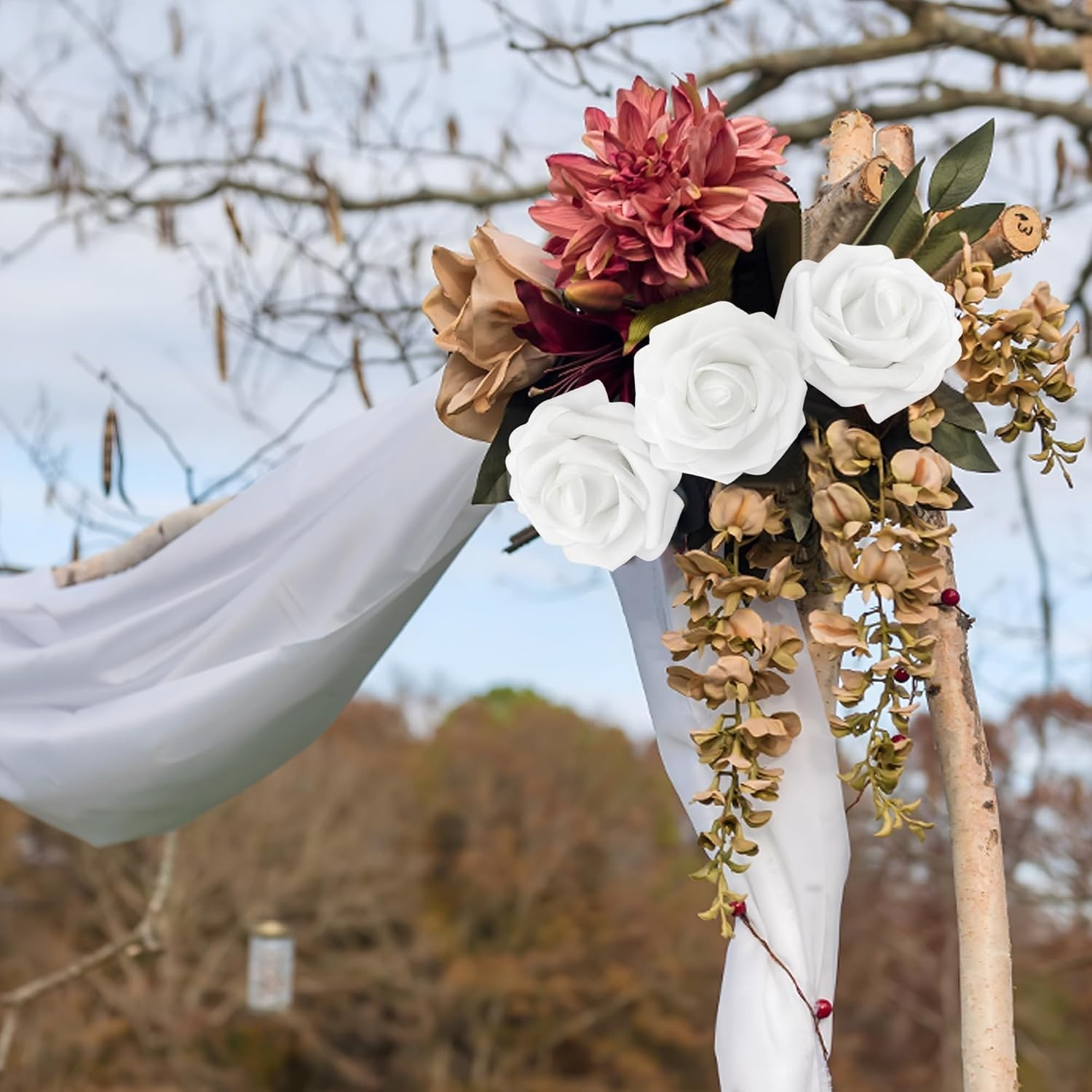 Realistic White Artificial Roses – 100pcs DIY Wedding Decor