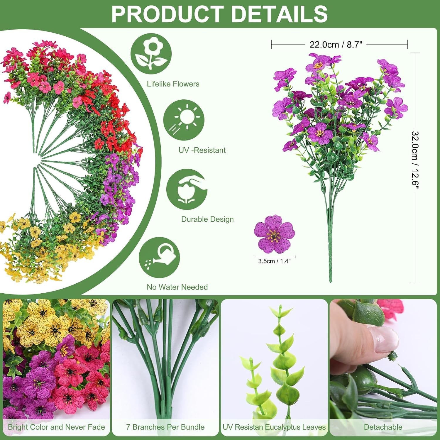 Artificial Faux Flowers Plants for Outdoors outside Spring Summer Decoration,12