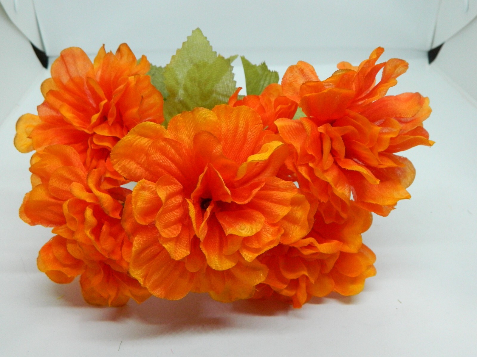 7 Piece Orange & Yellow Faux Flower Bouquet Bunch Mixed Assorted Vintage 13-14″