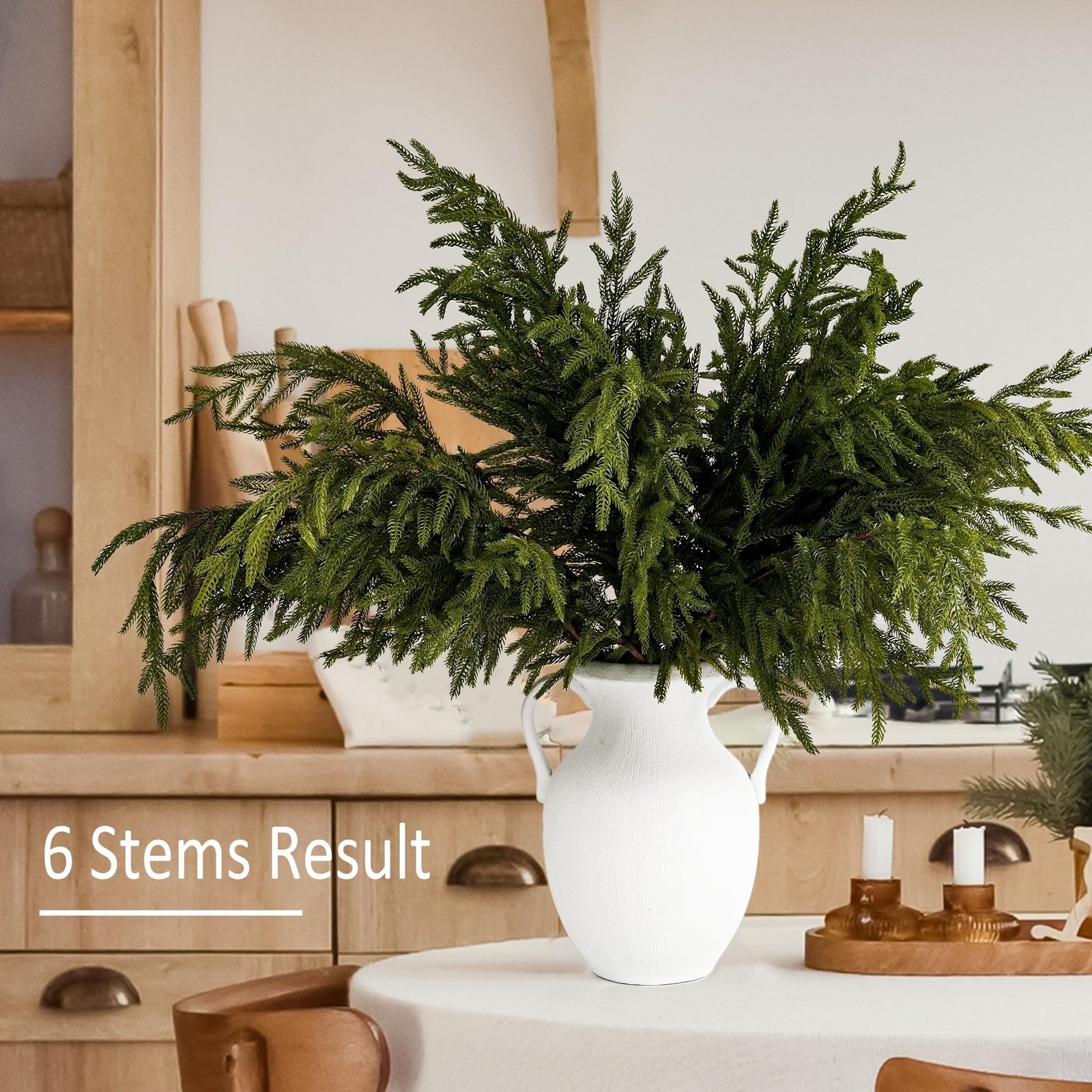 Norfolk Pine Stems 35.8″ / 91cm, 6 Pcs Christmas Pine Branches, Real Touch Gr…