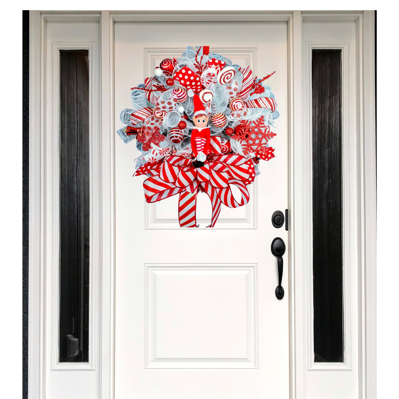 Christmas Elf Front Door Wreath Large 24″ Handmade Deco Mesh Holiday Decoration