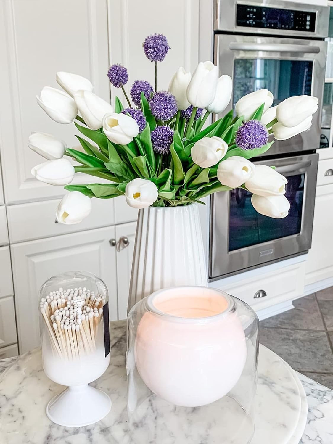 White Tulips Artificial Flowers 18Pcs Faux Silk Tulip Real Touch Tulip Fake Flow