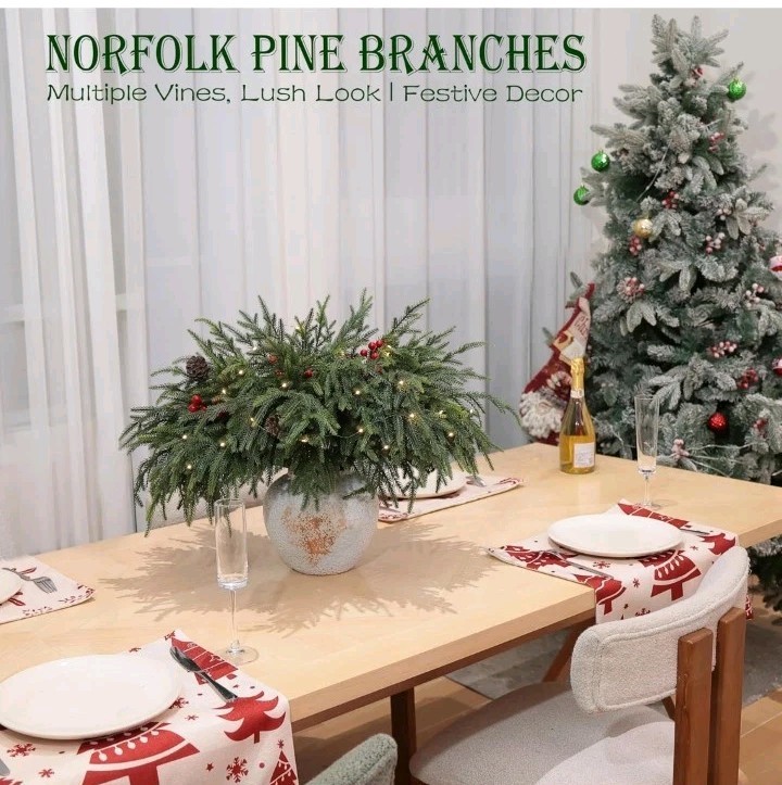 12-Piece Set 24″ Artificial Norfolk Pine Branches – Christmas Decorations – Faux