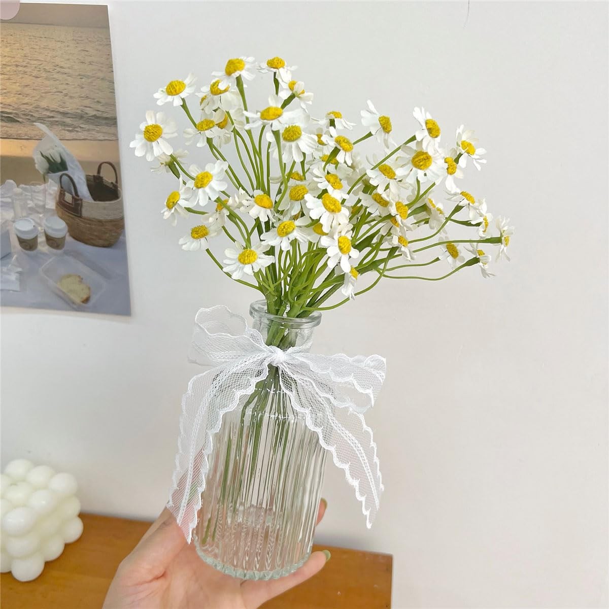 Small White Daisy Artificial Flower 12 PCS 10 Inch Fake Spring Party Decor