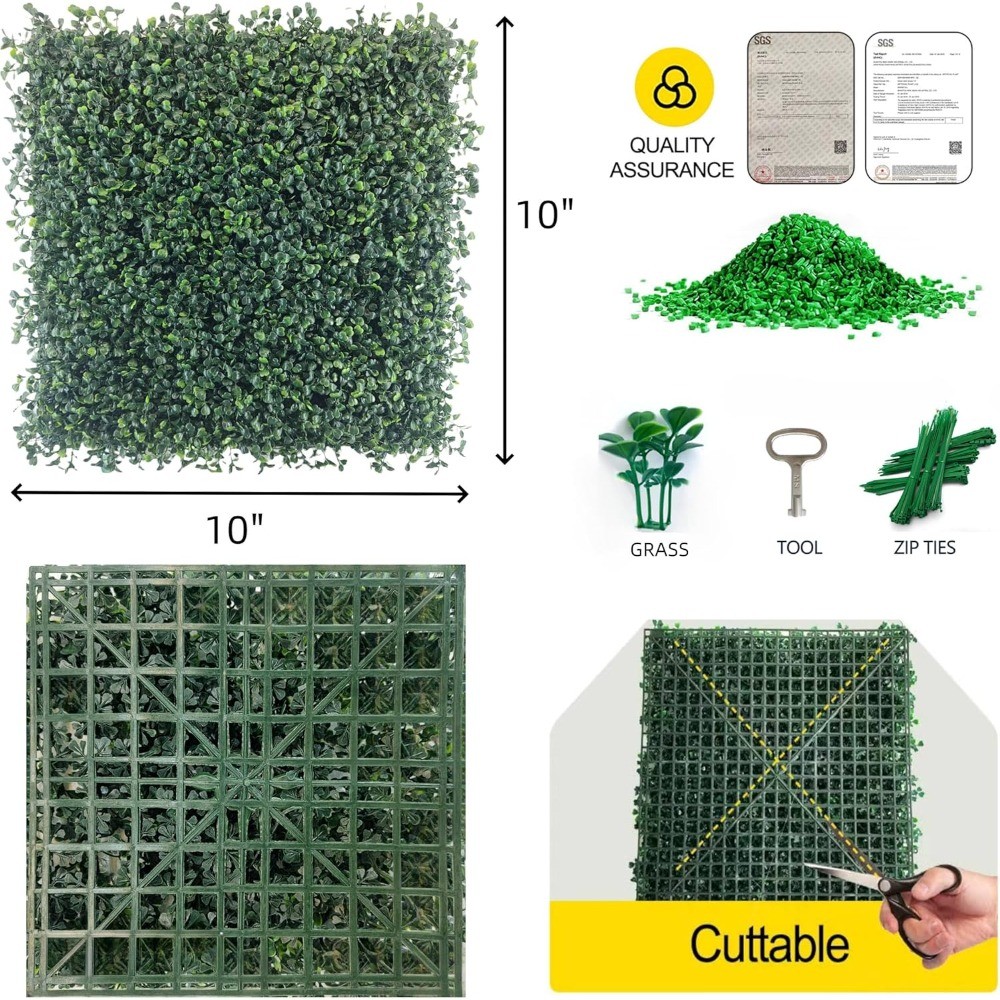 12Pcs 10″x10″ Boxwood Grass Wall Panels, Artificial Hedge Backdrop Decor
