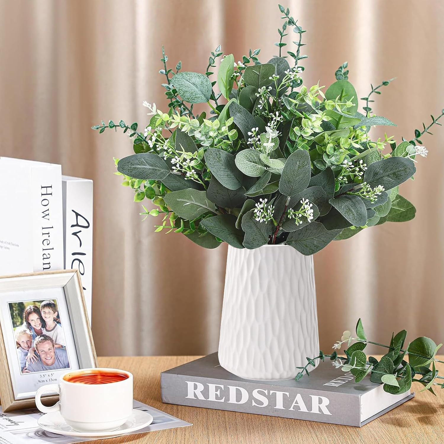 Eucalyptus Leaves Stems 30 PCS, 4 Kinds Mixed Artificial Greenery Stems for Wedd