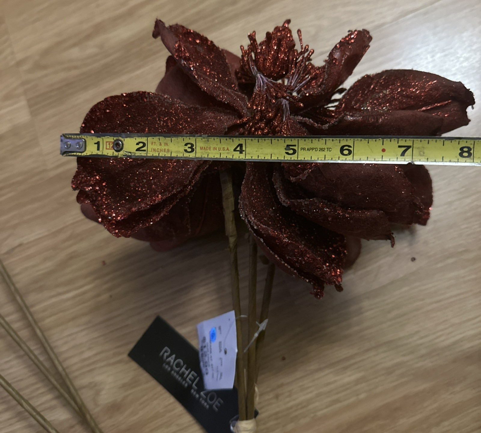 3 Rachel Zoe Red Burgundy Poinsettias Glitter Christmas Tree Floral Picks 18”