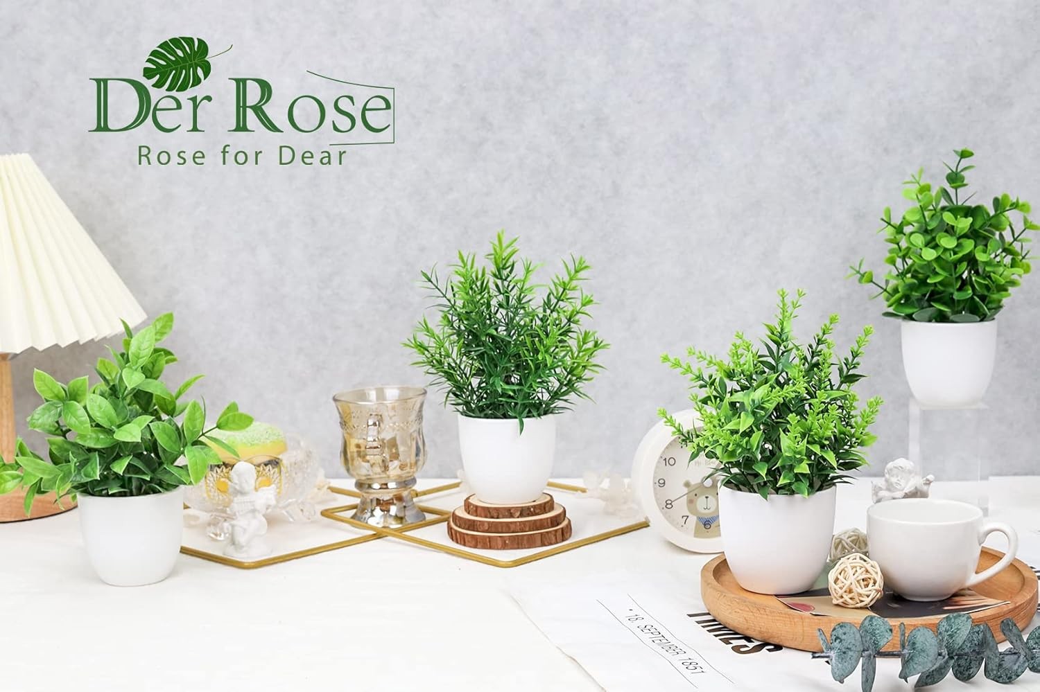 Der Rose Faux Plants Indoor, 4 Pack Small Fake Plants Mini Artificial Plants in