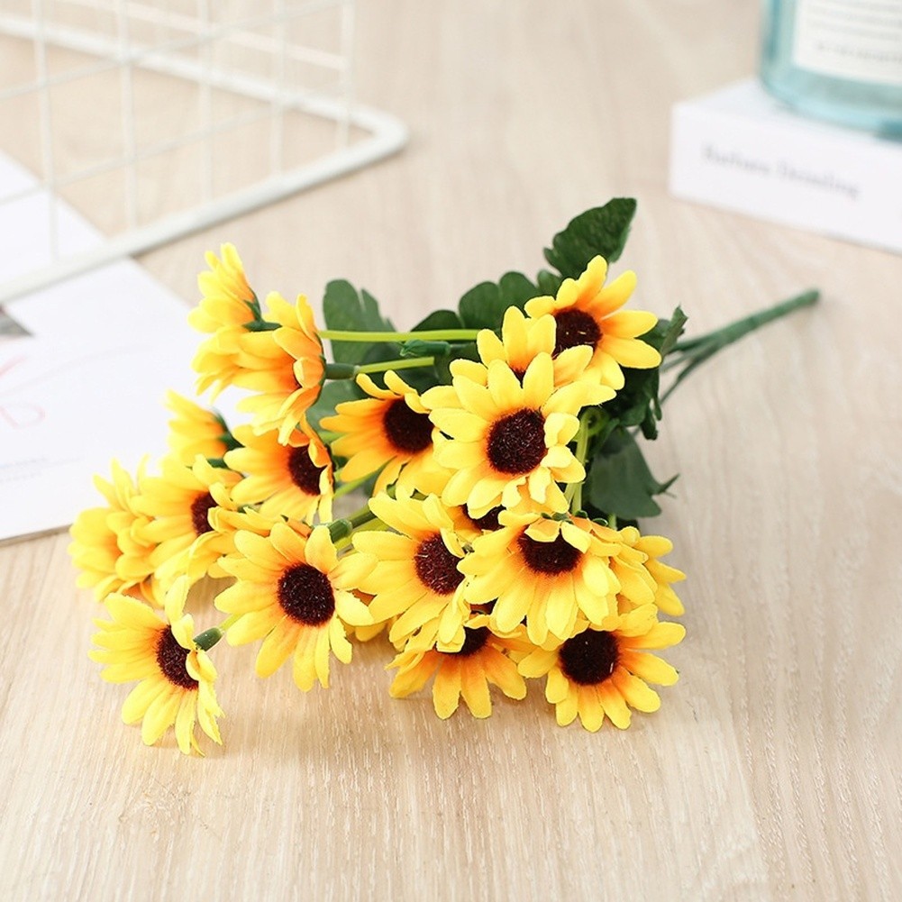 Silk Yellow Sunflower Bouquet for Wedding Event Photography Home Decor