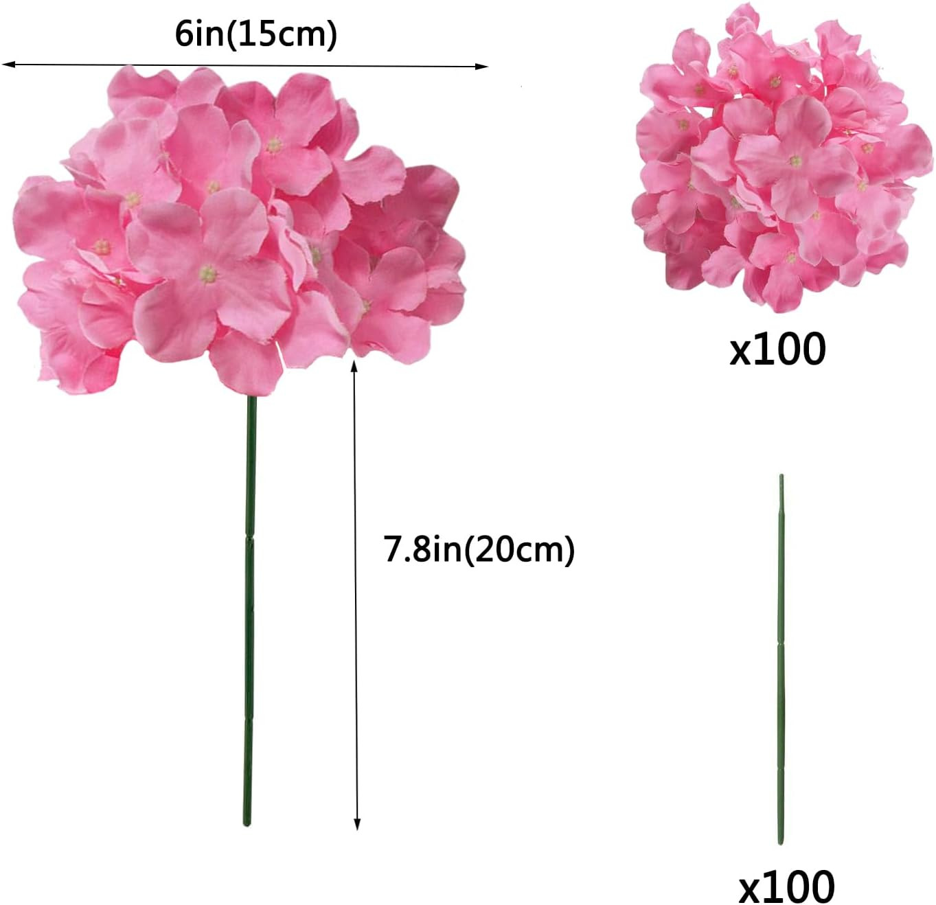 100PCS Bubble Pink Silk Hydrangea Flowers for Weddings & Home Decor