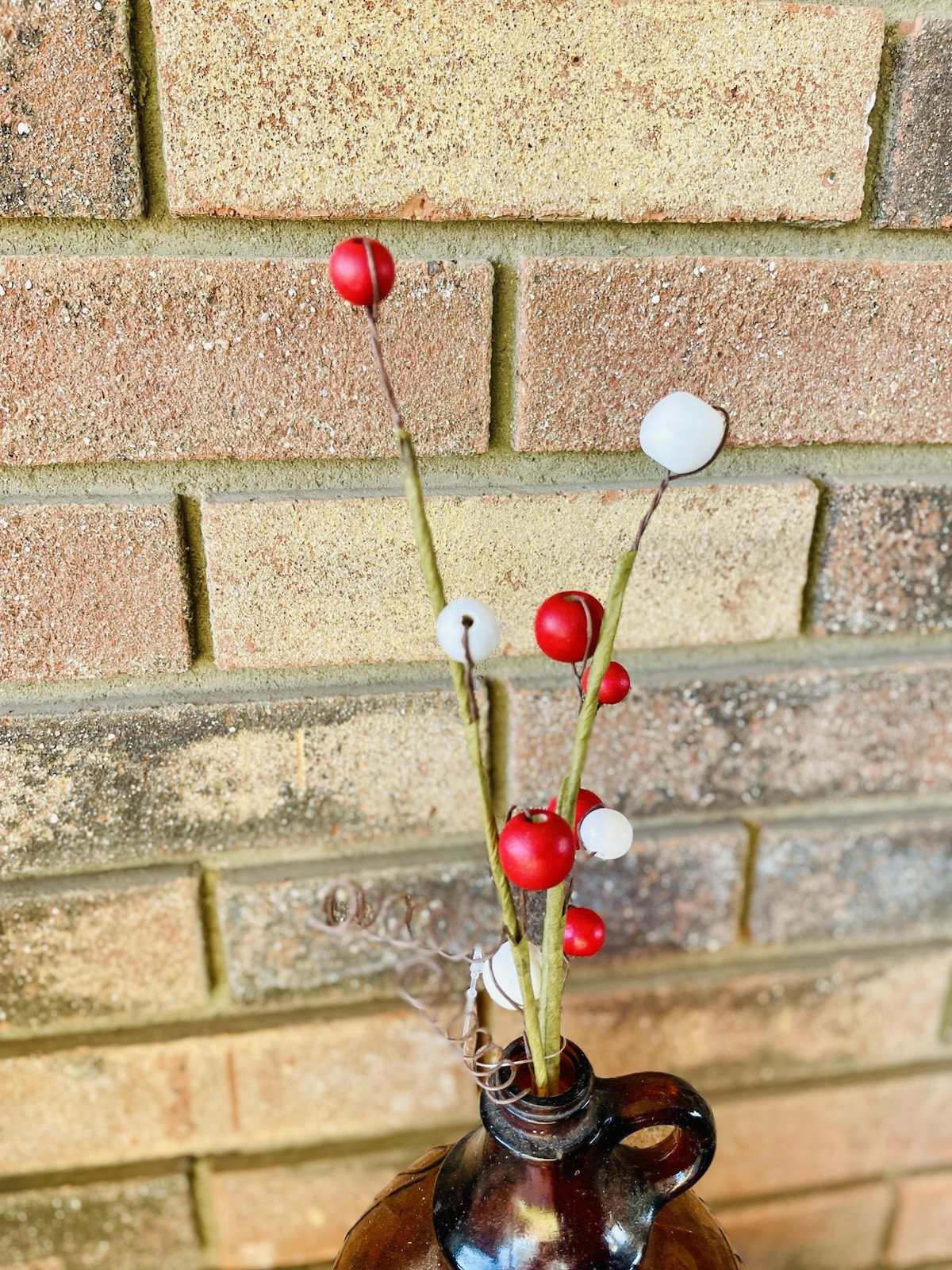 Red & White Bead Berry Pick 12”