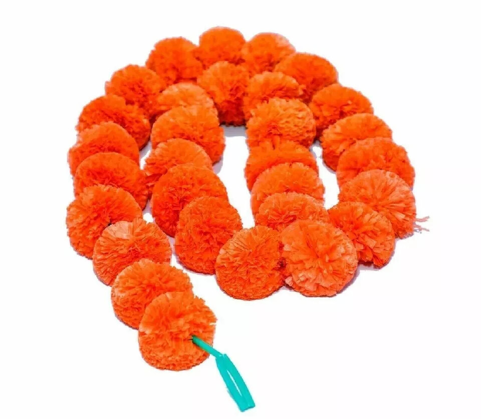 Artificial Marigold Fluffy Flowers Garlands for Decoration – Pack of 5 Orange