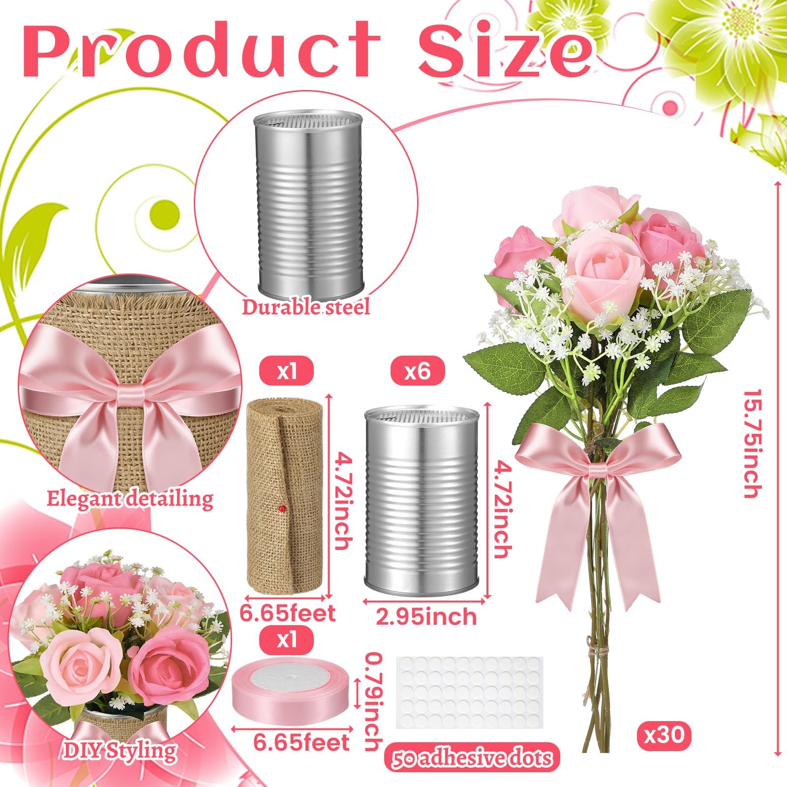 45 Pcs/6 Set Floral Baby Shower Decorations for Girl Rustic Vase Table Center…
