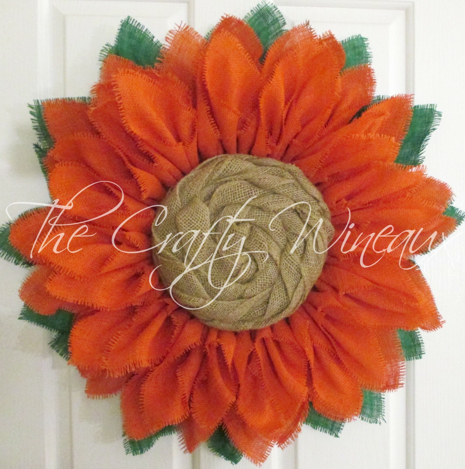 The Crafty Wineaux – Extra Thick 25″ Rich Tangerine Burlap Sunflower Wreath