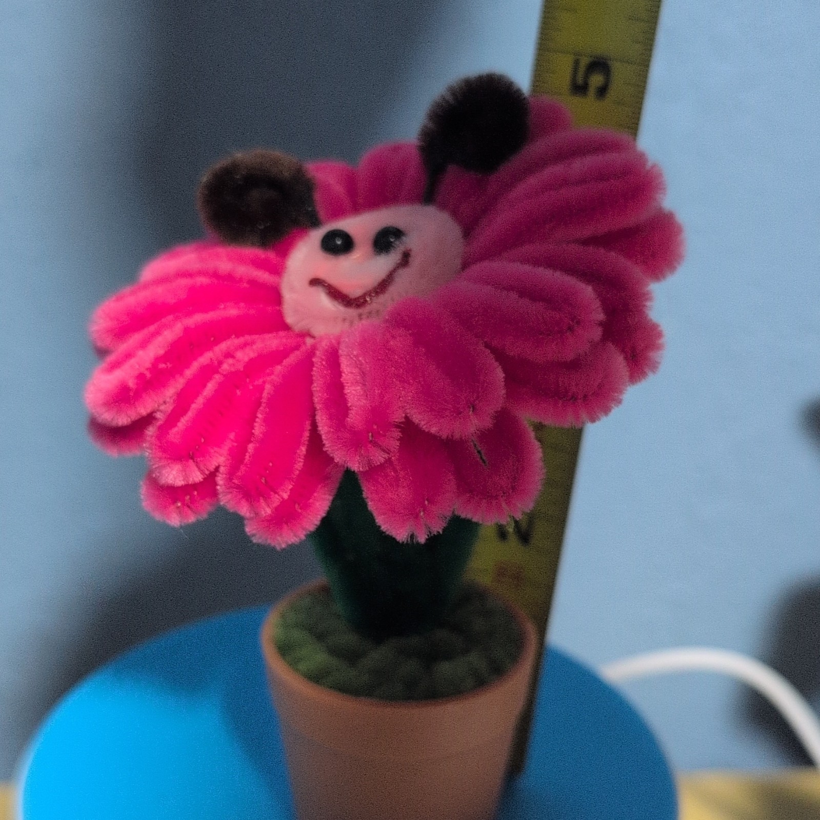 Artificial Pink Flower Arrangement in Pot with Smiley Face Bee Decor 3 in