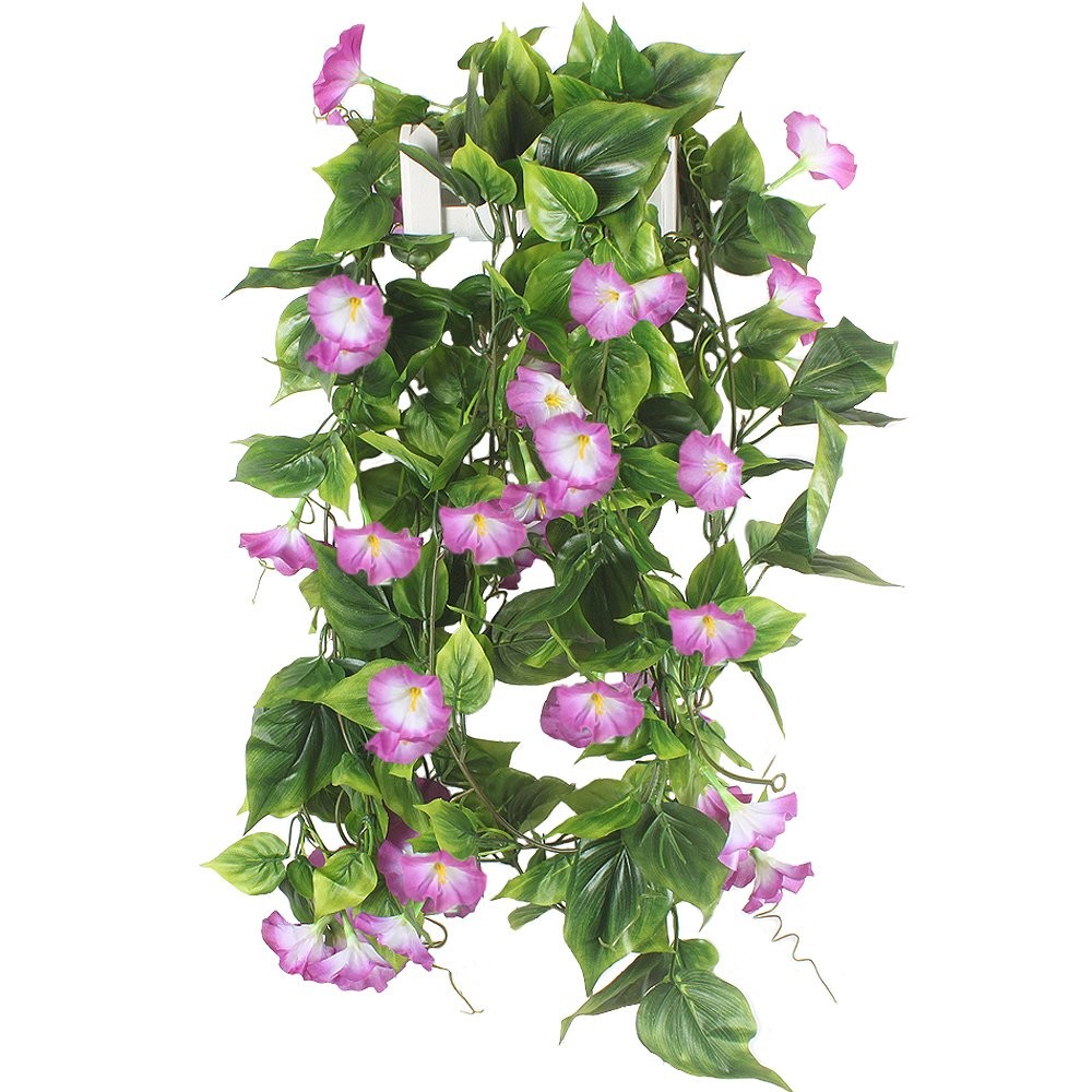 Artificial Vine 2pcs 15Feet Morning Glory Hanging Plants Silk Garland Fake Green