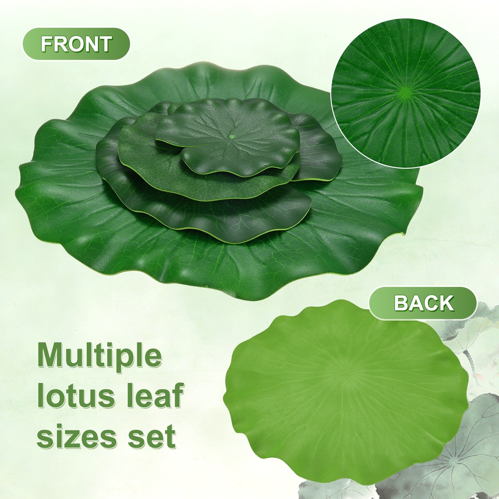 4-Pack Artificial Floating Foam Water Lily Pads Leaves, 4 Sizes [Green]