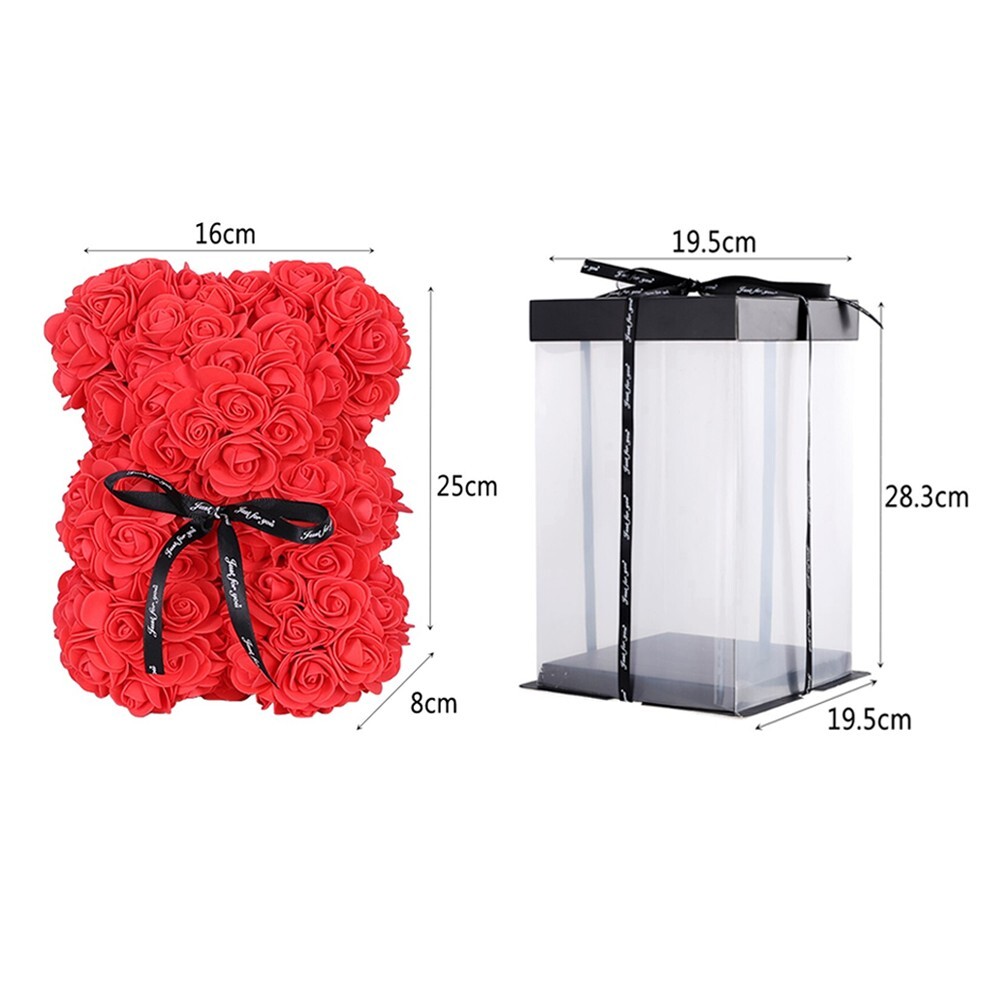 2023 Red Rose Flower Teddy Bear with Gift Box (25cm) Valentines & Birthday Party