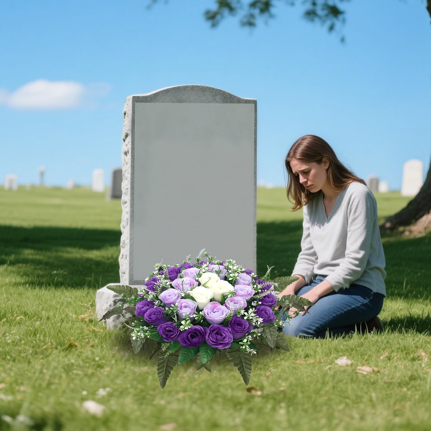 Lodou Artificial Cemetery Flowers,Silk Memorial Cake for Cemetery,Artificial …
