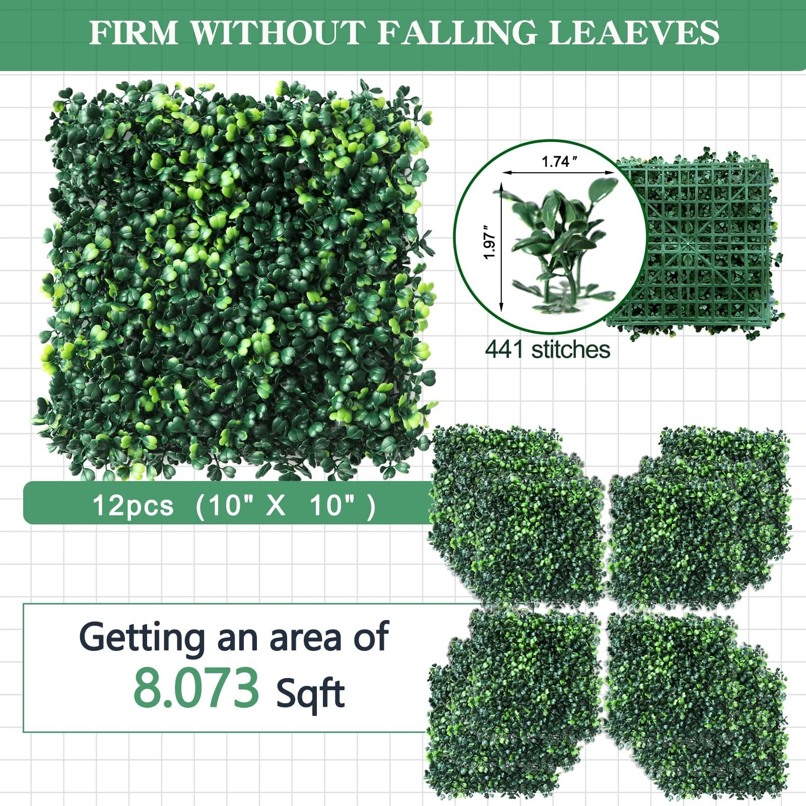 12pcs 10″x10″ Artificial Grass Wall Panels – Faux Boxwood Hedge for Privacy & De