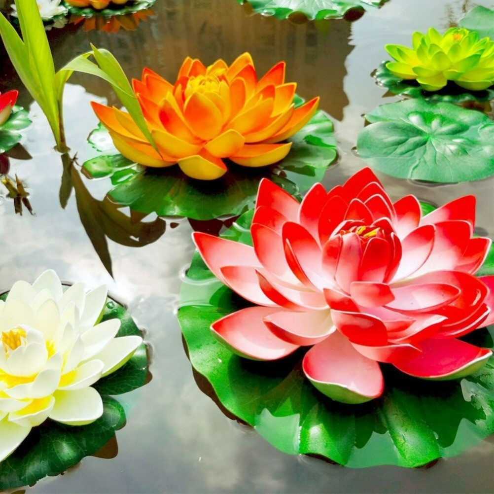 5PCS Artificial Lotus Water Lily Flowers Leaf Floating Pool Pond Plants Decor