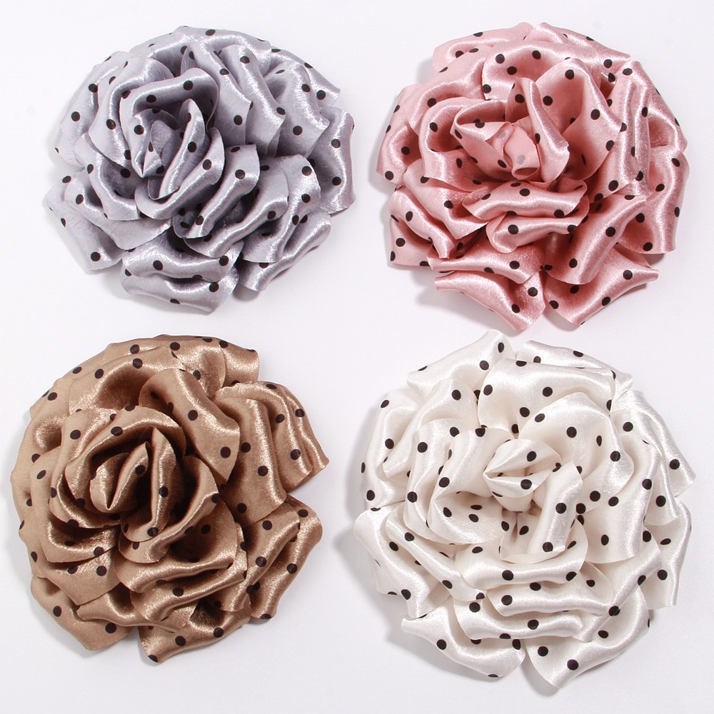 13cm Bige French Style Black White Polka Dots Cloth Rose Flower Fake Flowers DIY