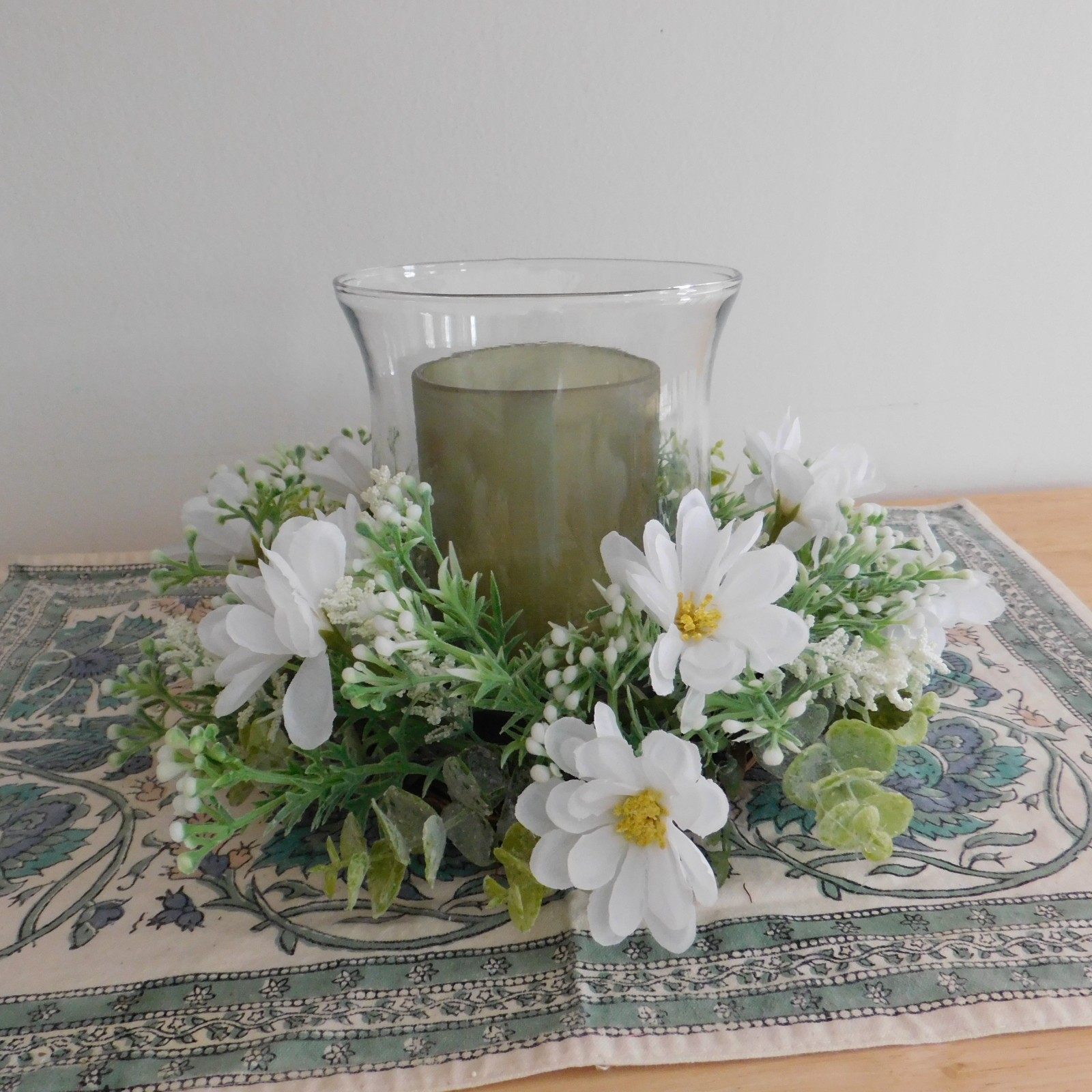 Dusty Miller Mini Wreath Eucalyptus White Flowers Candle Ring Wedding decor